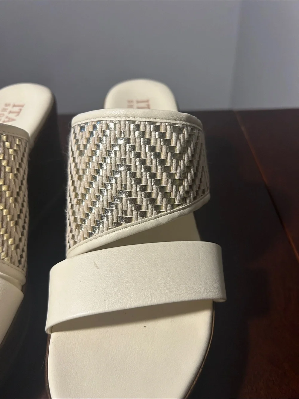 Italian Shoemakers Cream Woven Strap Slide Sandals